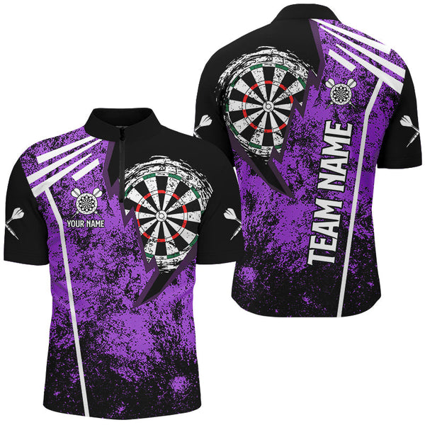 Personalized Grunge Men Darts Polo & Quarter Zip Shirts Custom Retro Darts Team Jerseys | Purple TDM2568