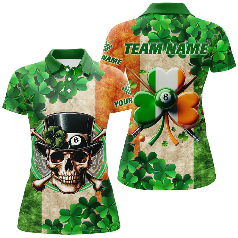 Billiard St Patrick'S Day Funny Skull Custom Shamrock Women Polo Shirt, Patrick Lucky Billiard Shirts TDM0981