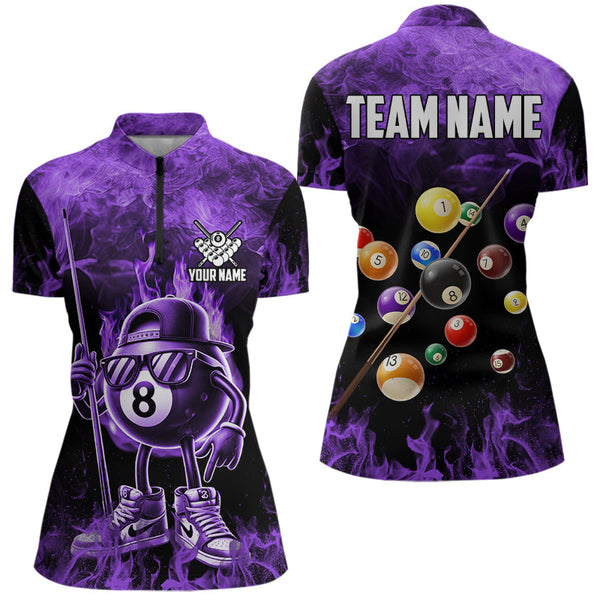 Personalized Purple Funny 8 Ball Pool Flame Women'S Billiard Shirts, Billiard Team Shirts Pool Jerseys TDM3782