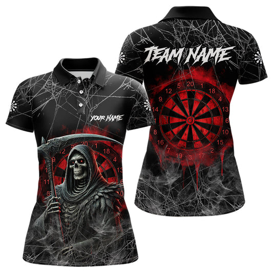 Black And Red Smoke Grim Reaper Funny Dart Shirts For Women Custom Dart Jerseys, Darts Clothing  TDM3785