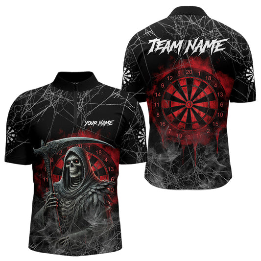 Black And Red Smoke Grim Reaper Funny Dart Shirts For Men Custom Dart Jerseys, Darts Clothing TDM3785