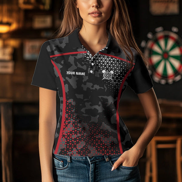 Black And Red Camo Dart Shirt With Pocket Option For Women Custom Darts Jersey TDM3787