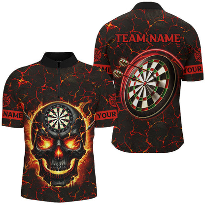 Personalized Fire Flame Skull Magma Pattern Men Darts Shirts, Dart League Shirts Team Jerseys |Red TDM2584