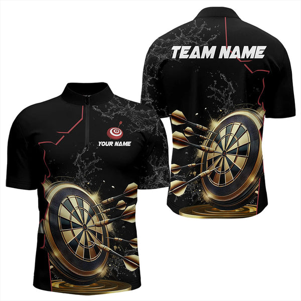 Custom Black And Golden Dart Shirts For Men, Personalized Glowing Darts Team Jerseys Darts Uniform TDM3311