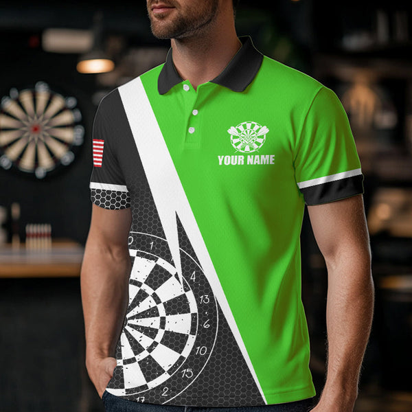 Black And Green Grunge Dartboard Men Darts Polo & Quarter Zip For Men Custom Dart Jersey Uniform TDM3644