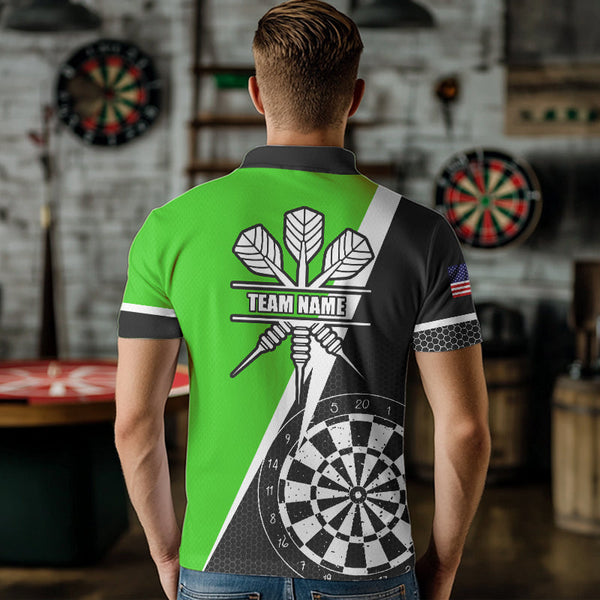 Black And Green Grunge Dartboard Men Darts Polo & Quarter Zip For Men Custom Dart Jersey Uniform TDM3644