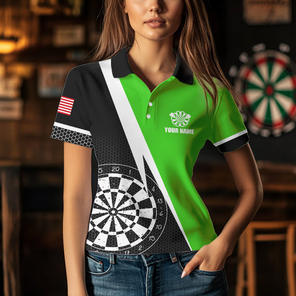 Black And Green Grunge Dartboard Women Darts Polo & Quarter Zip For Women Custom Dart Jersey Uniform TDM3644
