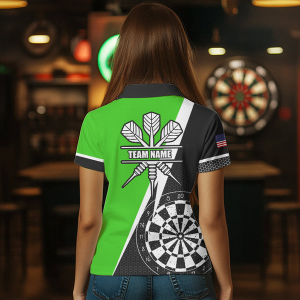 Black And Green Grunge Dartboard Women Darts Polo & Quarter Zip For Women Custom Dart Jersey Uniform TDM3644