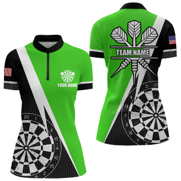 Black And Green Grunge Dartboard Women Darts Polo & Quarter Zip For Women Custom Dart Jersey Uniform TDM3644