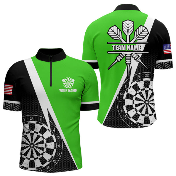 Black And Green Grunge Dartboard Men Darts Polo & Quarter Zip For Men Custom Dart Jersey Uniform TDM3644