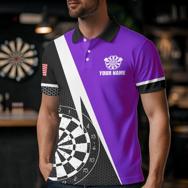 Black And Purple Grunge Dartboard Men Darts Polo & Quarter Zip For Men Custom Dart Jersey Uniform TDM3645