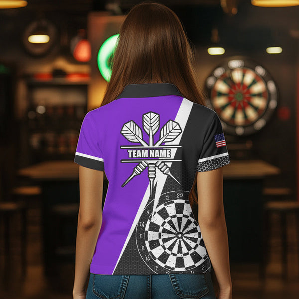 Black And Purple Grunge Dartboard Women Darts Polo & Quarter Zip For Women Custom Dart Jersey Uniform TDM3645