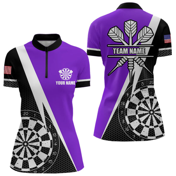 Black And Purple Grunge Dartboard Women Darts Polo & Quarter Zip For Women Custom Dart Jersey Uniform TDM3645