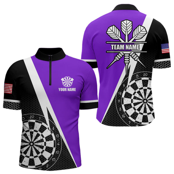 Black And Purple Grunge Dartboard Men Darts Polo & Quarter Zip For Men Custom Dart Jersey Uniform TDM3645