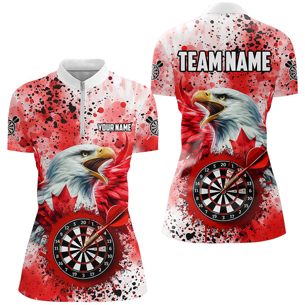 Red Grunge Dartboard Eagle Custom Canadian Flag Women Darts Shirts, Patriotic Canada Darts Jerseys TDM1897