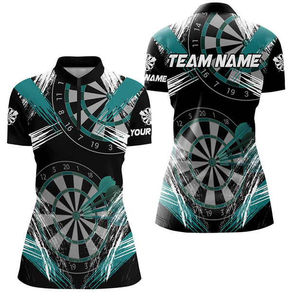 Personalized Darts Tournament Grunge Style Darts Shirts For Women Custom Darts Team Jersey |Turquoise TDM2107