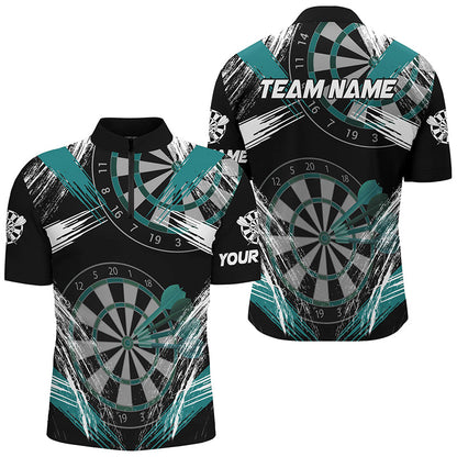 Personalized Darts Tournament Grunge Style Darts Shirts For Men Custom Darts Team Jersey |Turquoise TDM2107