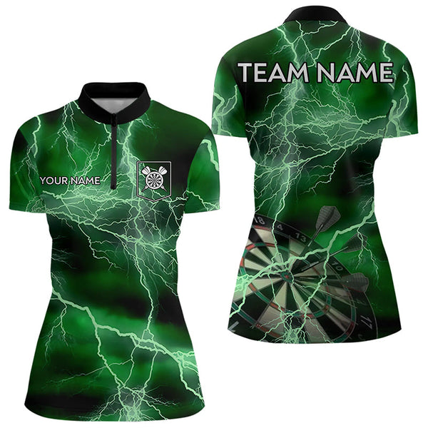 Thunder Lightning Green Darts Shirt With Pocket For Women Custom Dart Jerseys TDM3314