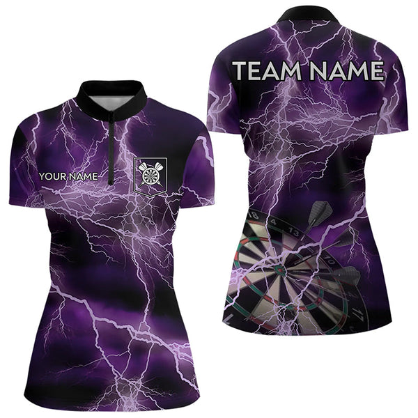 Thunder Lightning Purple Darts Shirt With Pocket For Women Custom Dart Jersey TDM3315