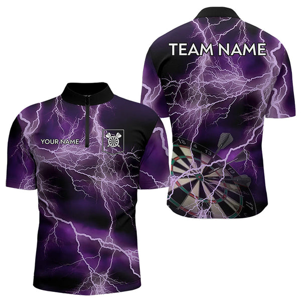 Black And Purple Thunder Lightning Dart Shirts With Pocket For Men Custom 3D Darts Team Jerseys TDM3315