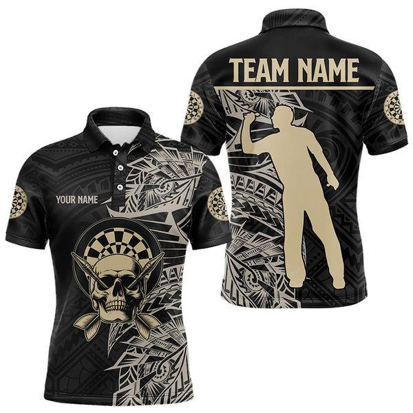 Gold And Black Tribal Pattern Custom Dart Shirts For Men, Skull Darts Team Shirts Dart Jerseys TDM3318