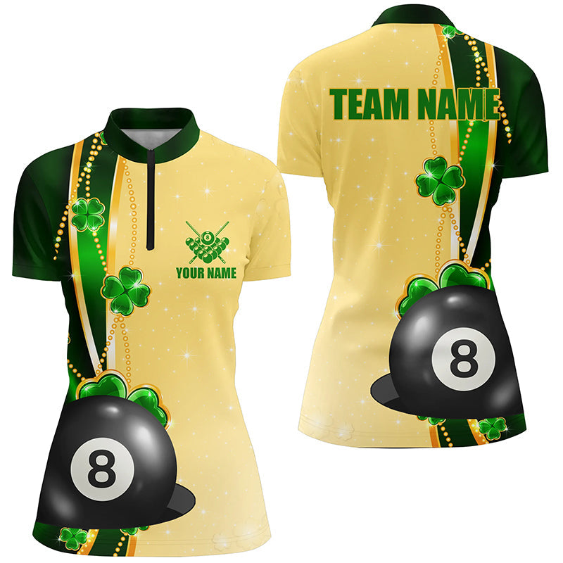 Funny St Patricks Day Shirts Custom Women Billiard Quarter-Zip, 3D 8 Ball Pool Patrick Gifts TDM0996