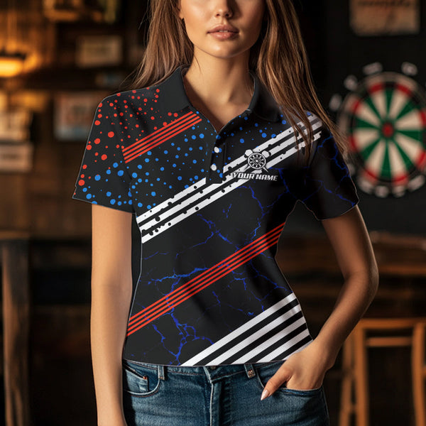 Personalized Blue And Red Darts Line And Dotted Design Dart Shirts For Women Lightning Dart Jerseys TDM3649
