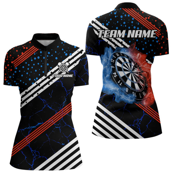 Personalized Blue And Red Darts Line And Dotted Design Dart Shirts For Women Lightning Dart Jerseys TDM3649