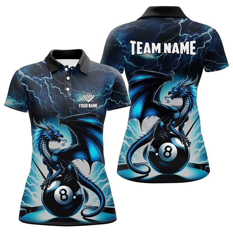Blue Lightning Thunder Dragon 8 Ball Pool Women Polo Shirts Custom Billiard Team League Jerseys TDM1327