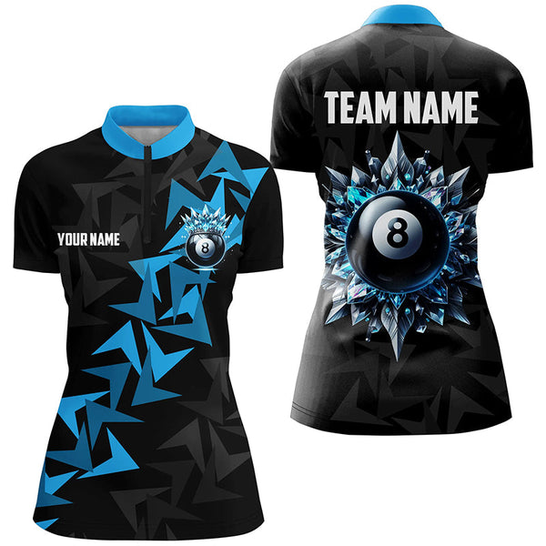 Personalized Funny Blue 8 Ball Pool Ice Custom Women Billiard Shirts, Unique Billiard Jerseys Attire TDM1904