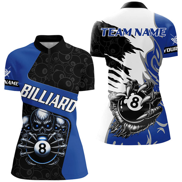 Personalized Skull Sharp Claws Billiard Shirts For Women Custom 8 Ball Pool Team Jerseys Shirts |Blue TDM2347