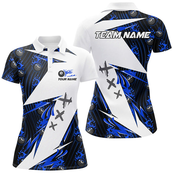 Blue Billiard 8 Ball Flame Pattern Custom Pool Shirts For Women, Billiard Tournament Jerseys For Team TDM2351