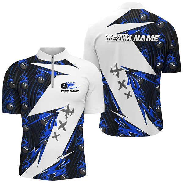 Blue Billiard 8 Ball Flame Pattern Custom Pool Shirts For Men, Billiard Tournament Jerseys For Team TDM2351