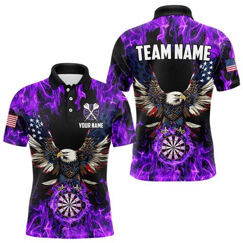 Purple Flame American Flag Eagle Custom 3D Dart Shirts For Men, Patriotic Darts League Team Jersey TDM3326