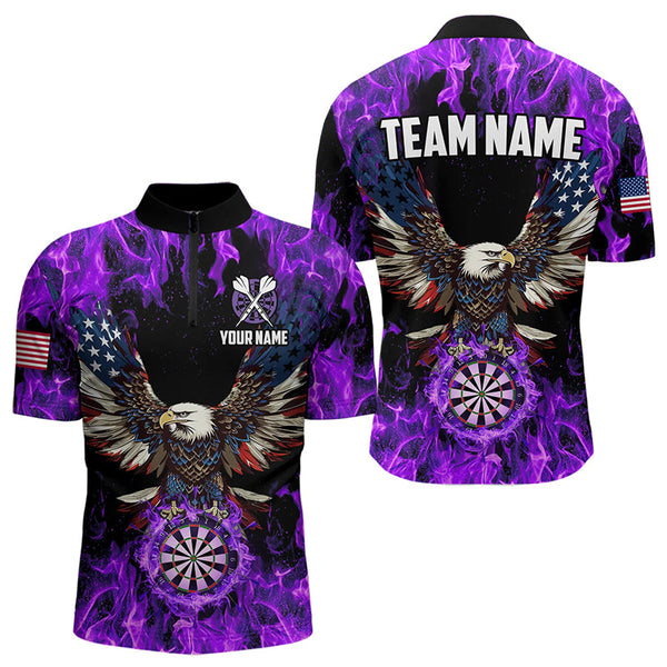 Purple Flame American Flag Eagle Custom 3D Dart Shirts For Men, Patriotic Darts League Team Jersey TDM3326