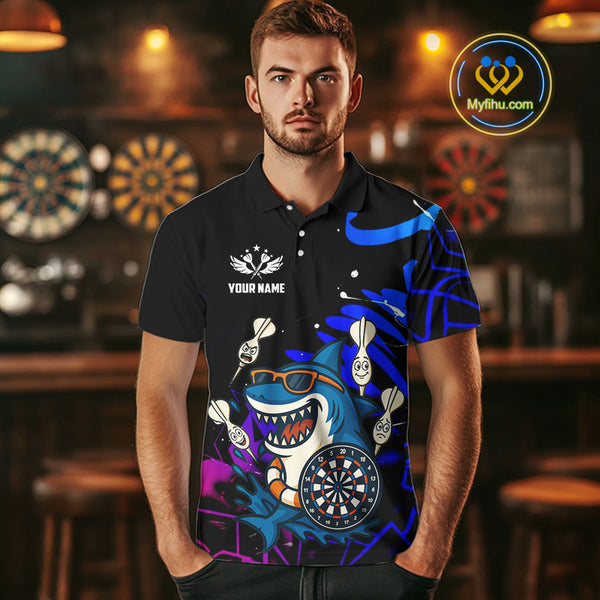 Funny Shark Darts Shirt For Men – Custom Dart Team Jersey | Polo & Quarter Zip Darts Shirt Style TDM4077