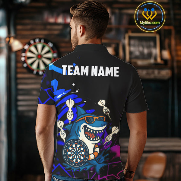 Funny Shark Darts Shirt For Men – Custom Dart Team Jersey | Polo & Quarter Zip Darts Shirt Style TDM4077