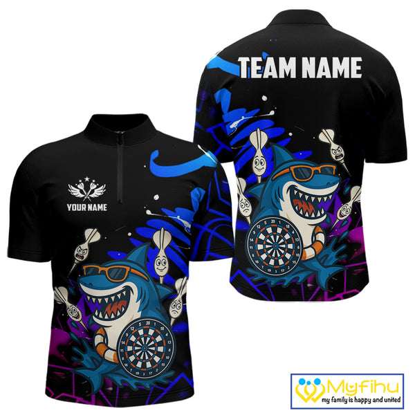 Funny Shark Darts Shirt For Men – Custom Dart Team Jersey | Polo & Quarter Zip Darts Shirt Style TDM4077