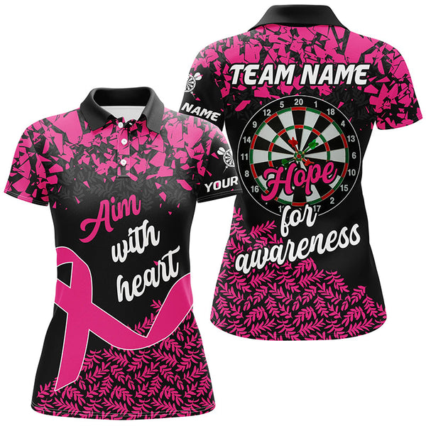 Aim With Heart Hope For Awareness Custom Dart Shirt For Women, Breast Cancer Pink Ribbon Darts Jersey TDM2358