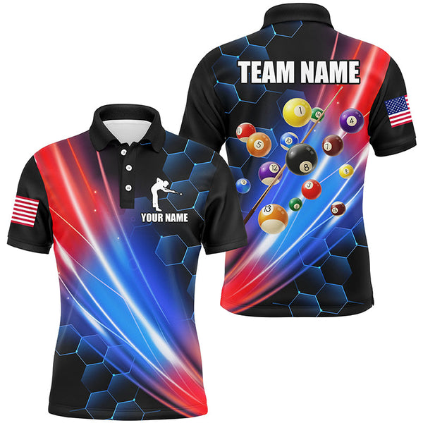Glowing Red & Blue Custom Billiard Polo, 1/4 Zip Shirt For Men, Billiard Balls Team League Jerseys TDM2364