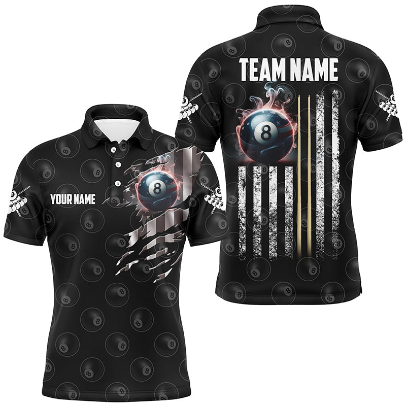 Retro American Flag 8 Ball Pool Smoke Custom Men Billiard Shirts, Patriotic Billiard Jerseys |Black TDM2853