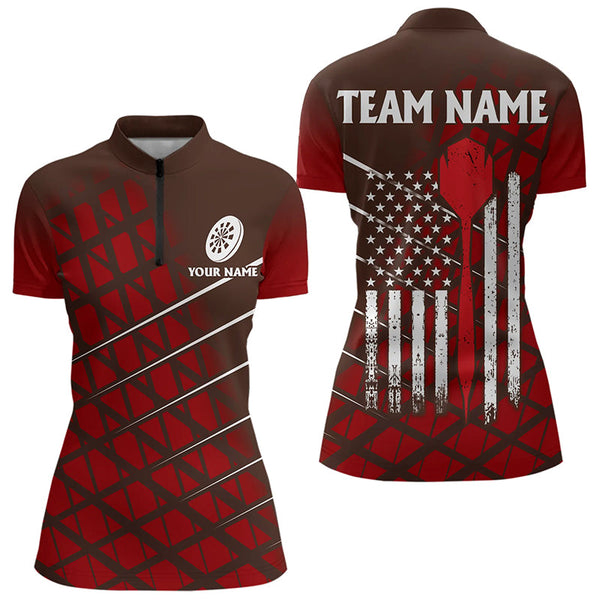 Personalized Red Geometric Grunge US Flag Dart Shirts For Women Custom Patriotic Darts Team Jerseys TDM3333