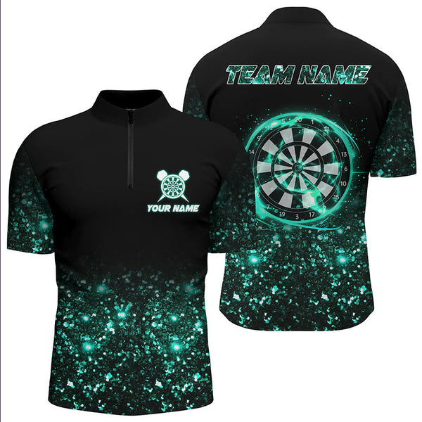 Black Turquoise Light Men Darts Polo & Quarter Zip Shirt Custom Dart Shirts For Team Darts Jerseys TDM3334