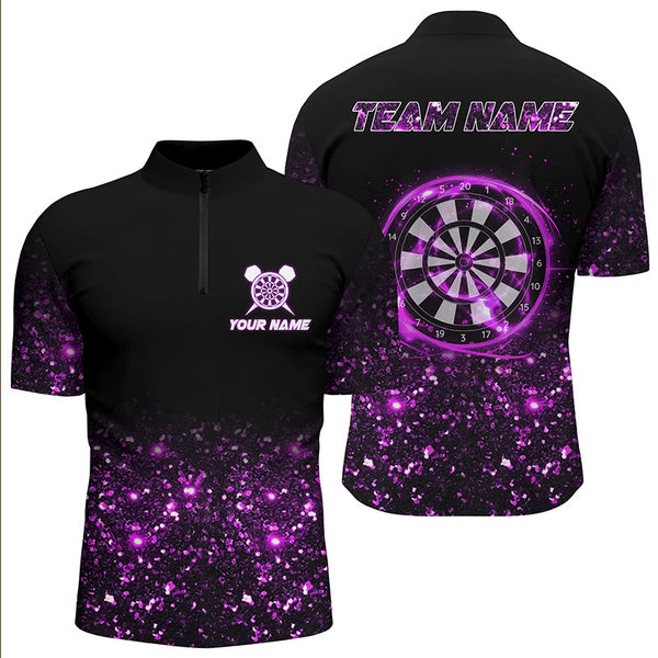 Black And Purple Light Men Darts Polo & Quarter Zip Shirt Custom Dart Shirts For Team Darts Jersey TDM3335