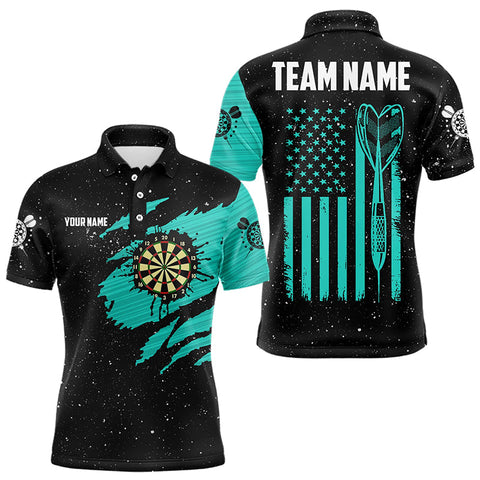 Customized Turquoise Grunge American Flag Men Dart Shirts Custom Patriotic Team Dart Jerseys TDM3336