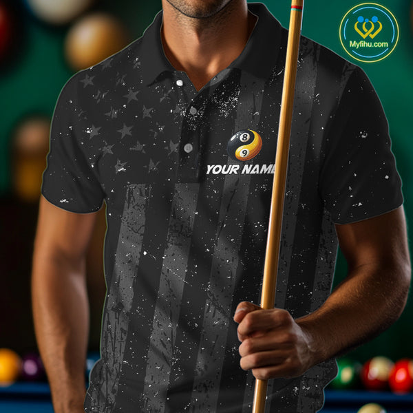 Black US Flag Ying And Yang 8 Ball & 9 Ball Custom Billiard Shirts For Men Funny Billiard Jerseys TDM4082