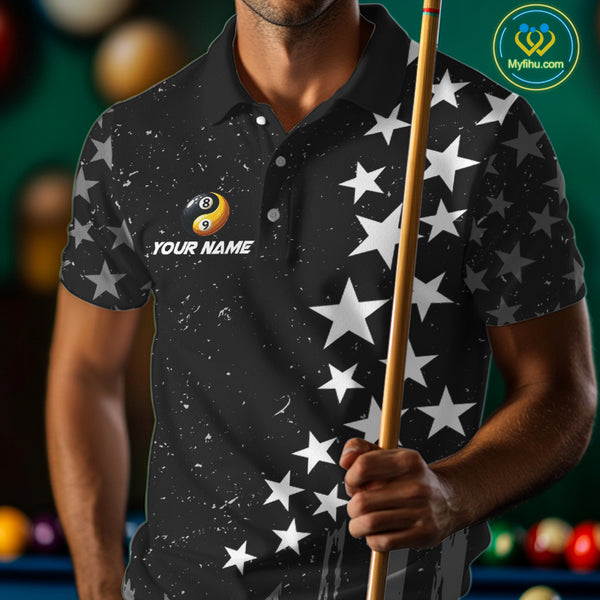 Black US Flag Ying And Yang 8 Ball & 9 Ball Custom Billiard Shirts For Men Funny Billiard Jerseys TDM4083