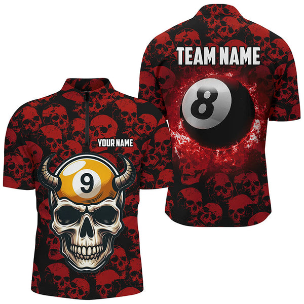 Personalized Billiard Jersey 8 & 9 Ball Custom Funny Skull Pattern Billiard Shirts For Men |Red TDM2370