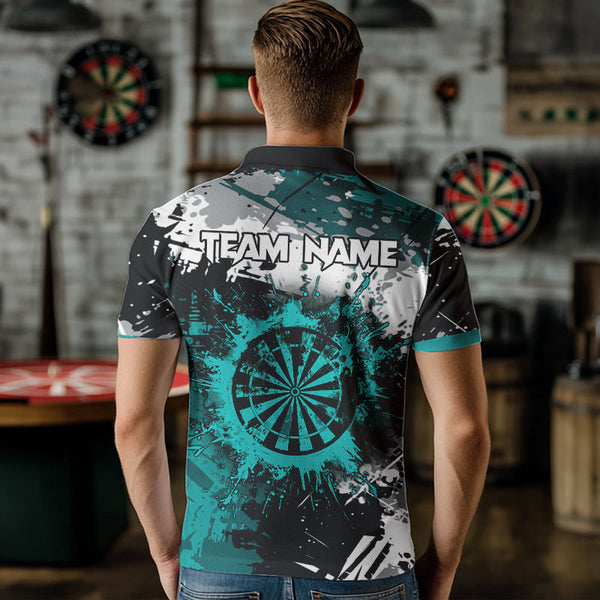 Grunge Turquoise Paint Splash Dart Shirts For Men Custom Darts Team Jersey Polo & 1/4 Zip TDM3509