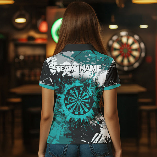 Grunge Turquoise Paint Splash Dart Shirts For Women Custom Darts Team Jersey Polo & 1/4 Zip TDM3509